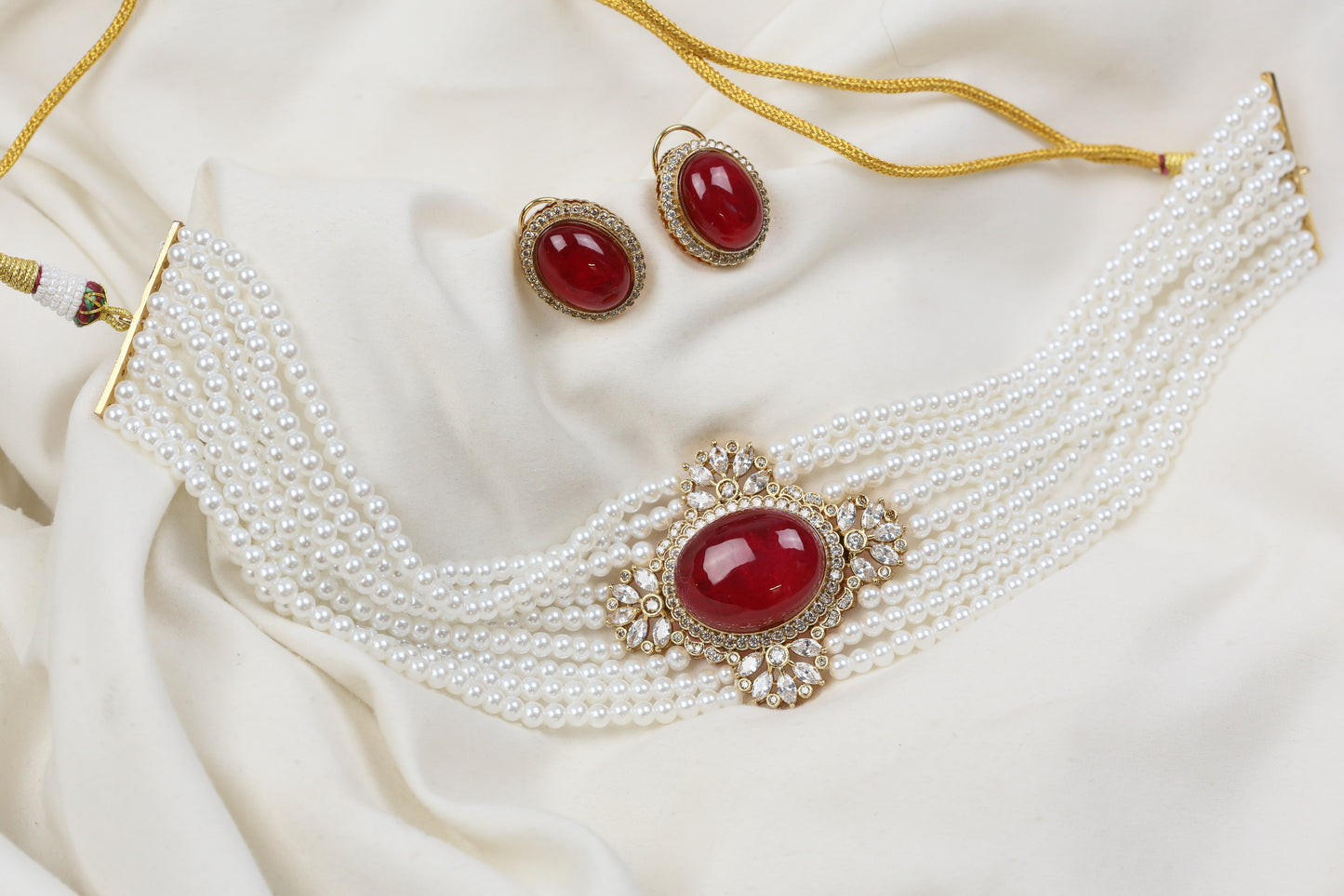 Kareena Pearls & Doublet Necklace Set - Red
