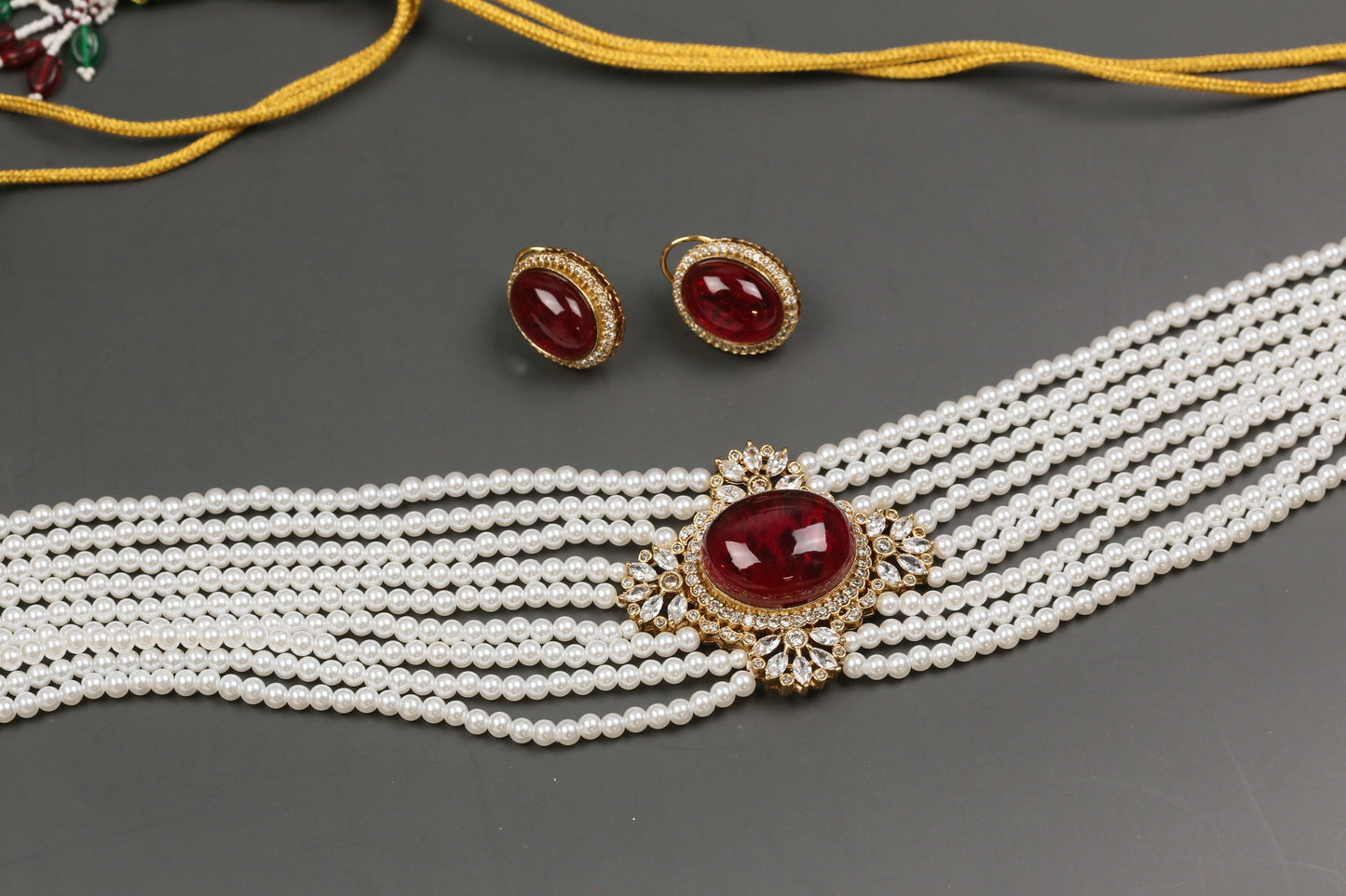 Kareena Pearls & Doublet Necklace Set - Red