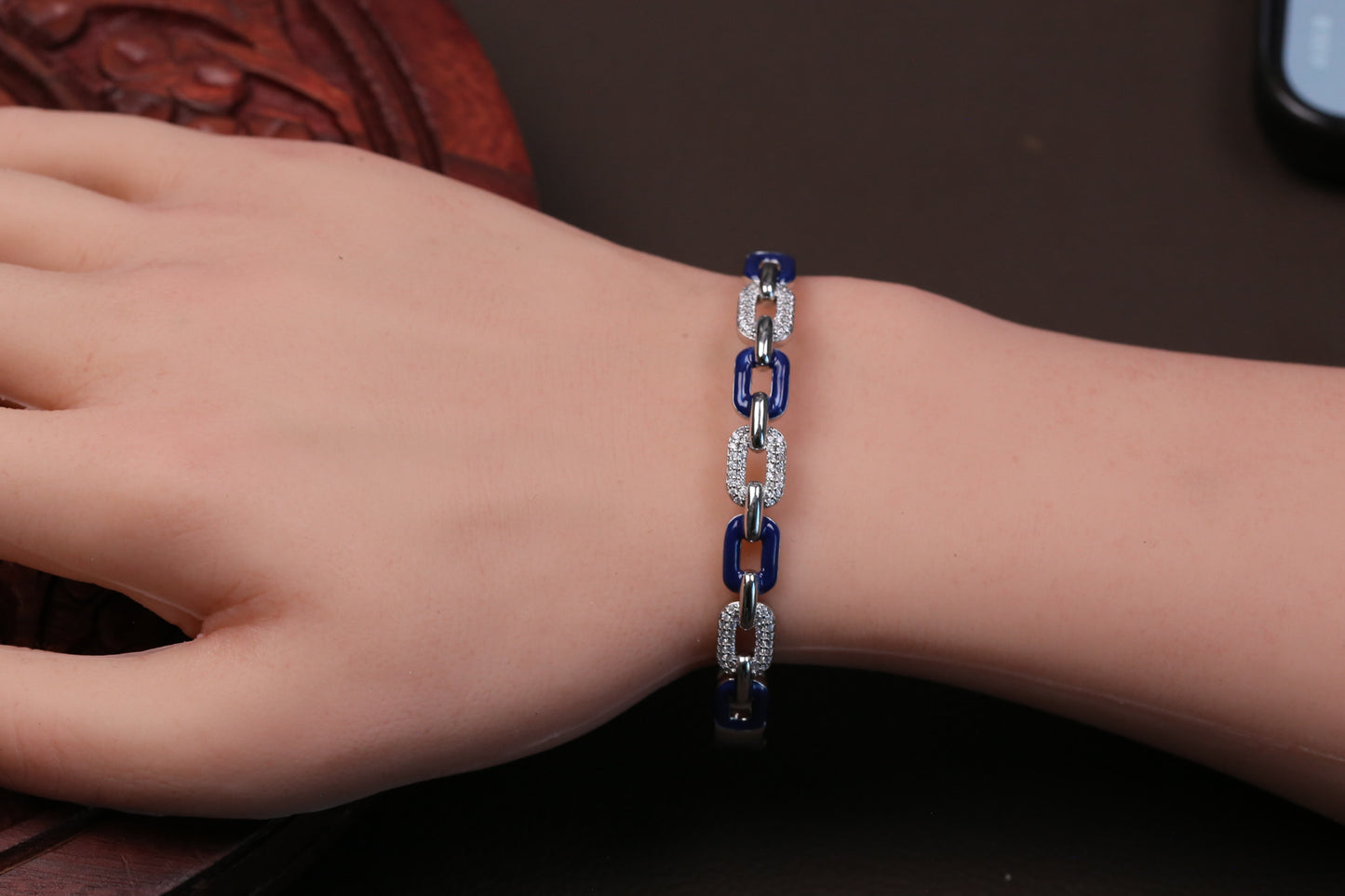 Openable Micro CZ Enamel Bracelet - Blue