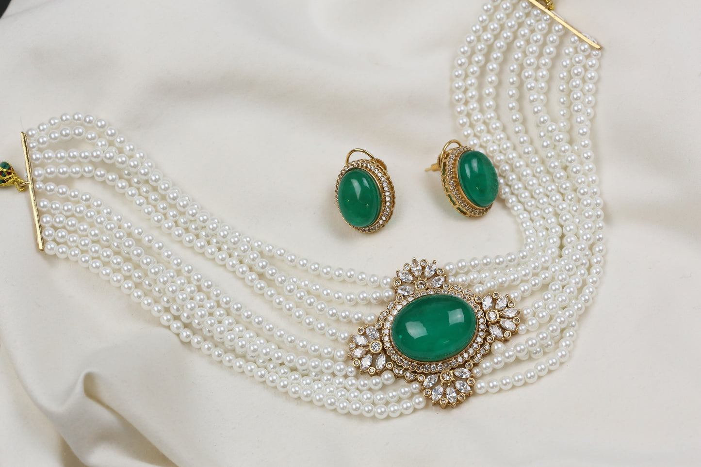 Kareena Pearls & Doublet Necklace Set - Green