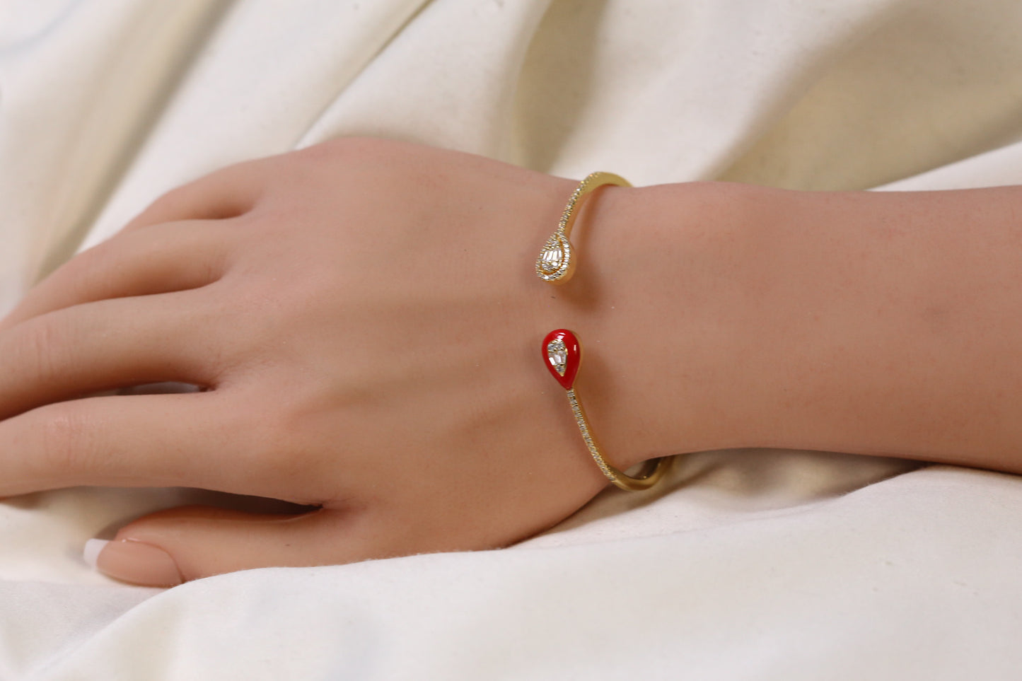 Bliss Openable Micro CZ Gold Bracelet- Red