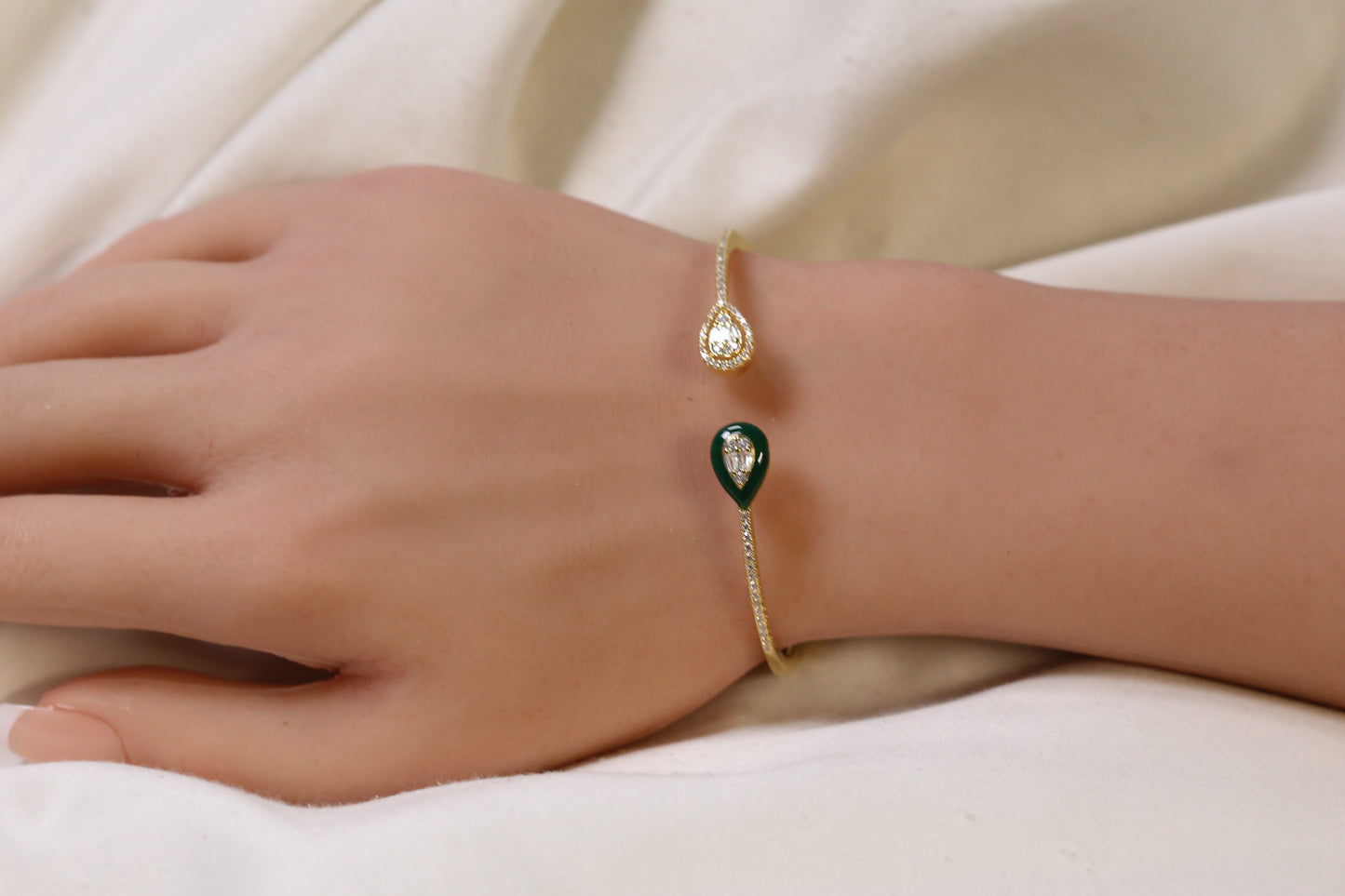 Bliss Openable Micro CZ Gold Bracelet- Green