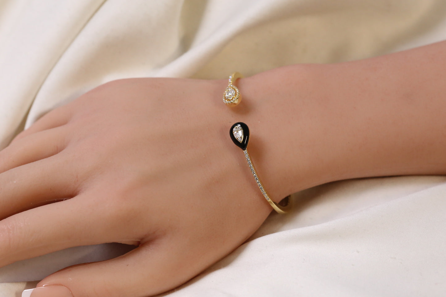 Bliss Openable Micro CZ Gold Bracelet - Black