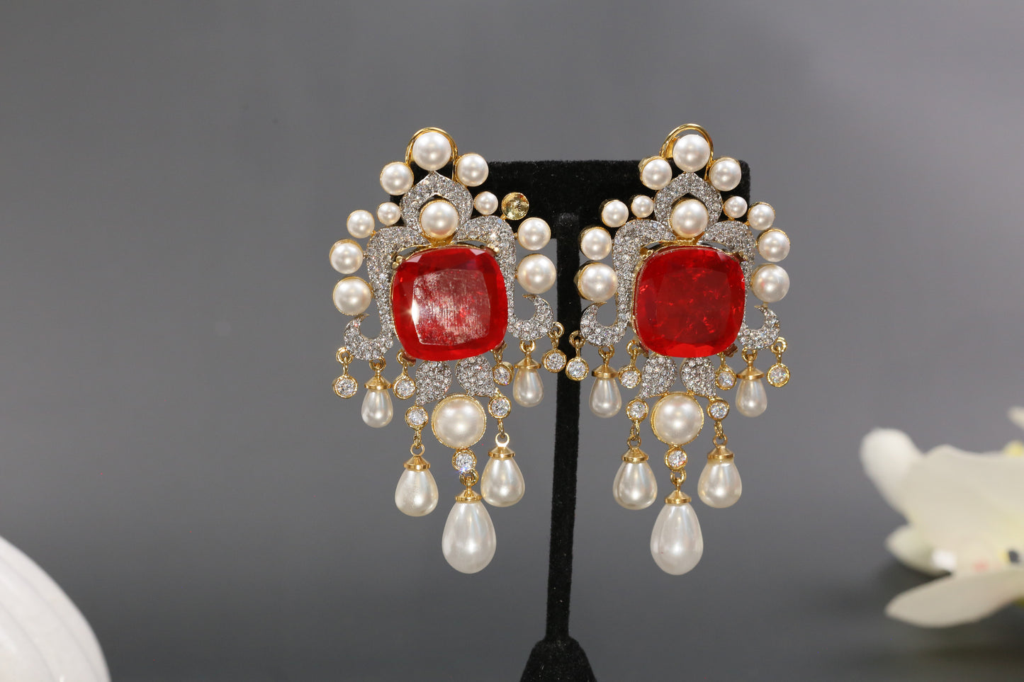 Rekha Doublet Earrings - Red