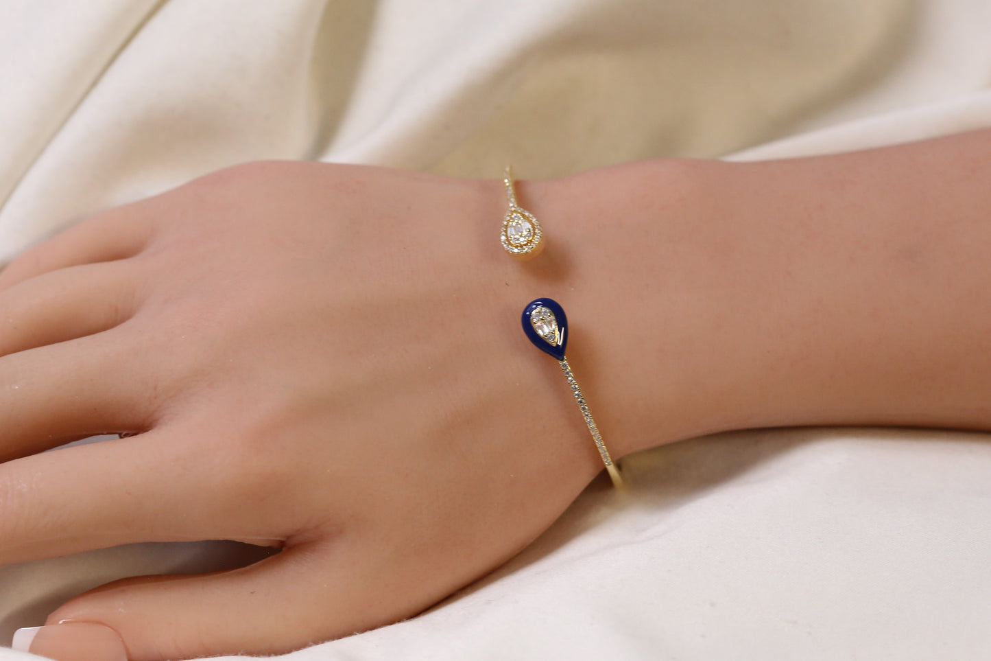 Bliss Openable Micro CZ Gold Bracelet - Blue
