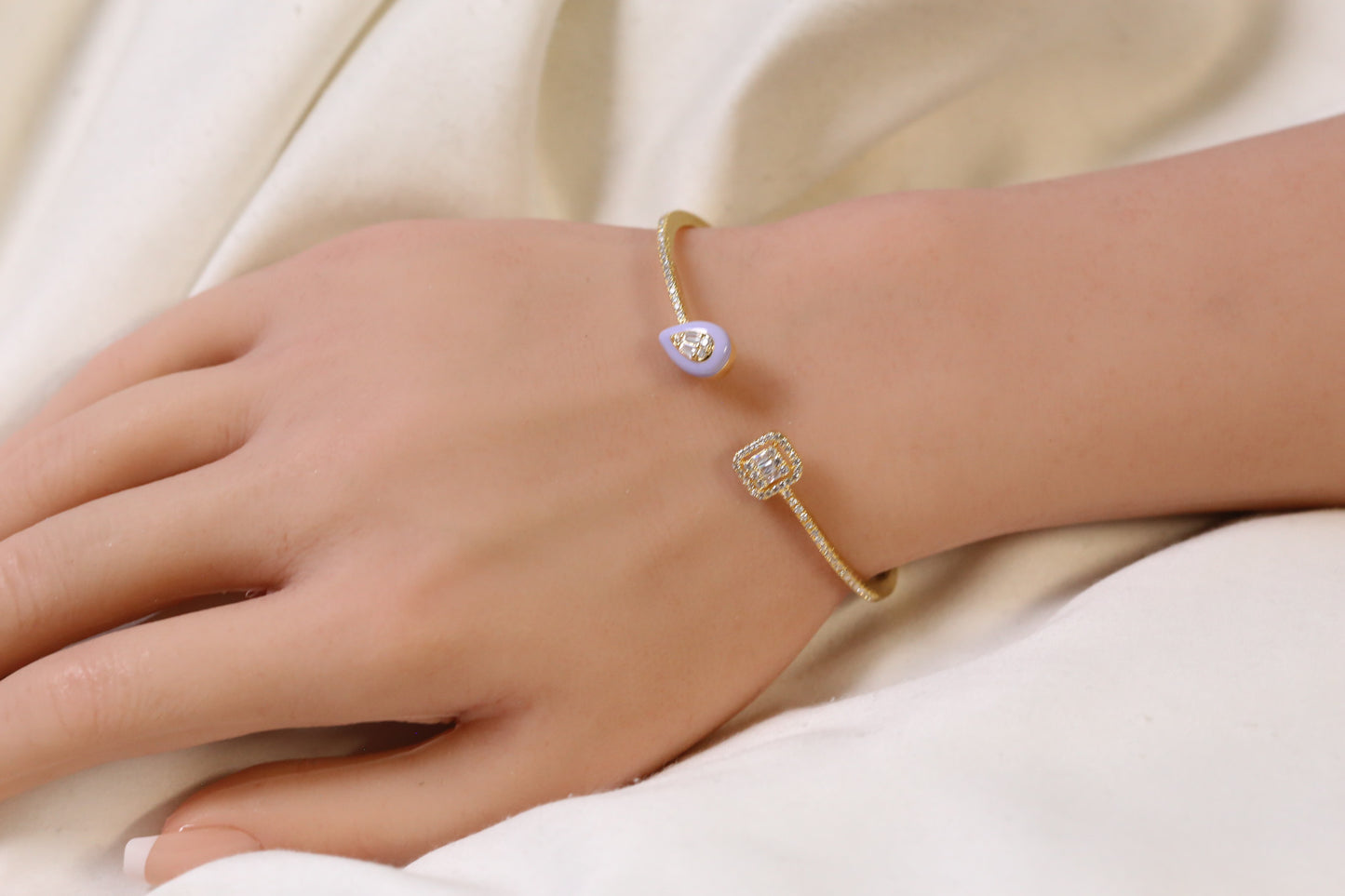 Bliss Openable Micro CZ Gold Bracelet- Purple