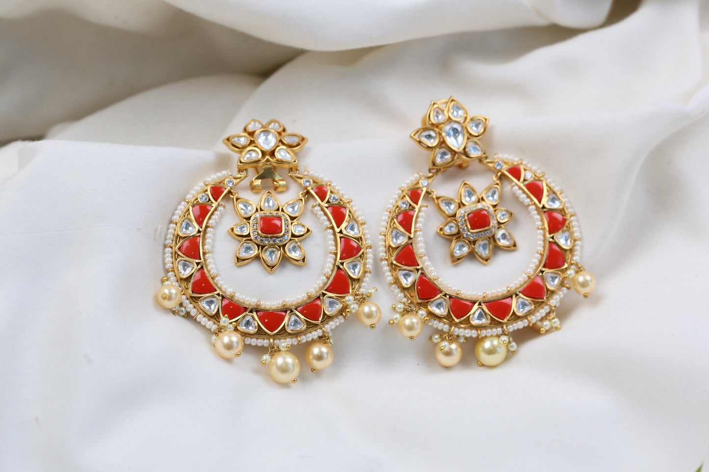 Jadau Coral & Uncut Polki Chandbaali