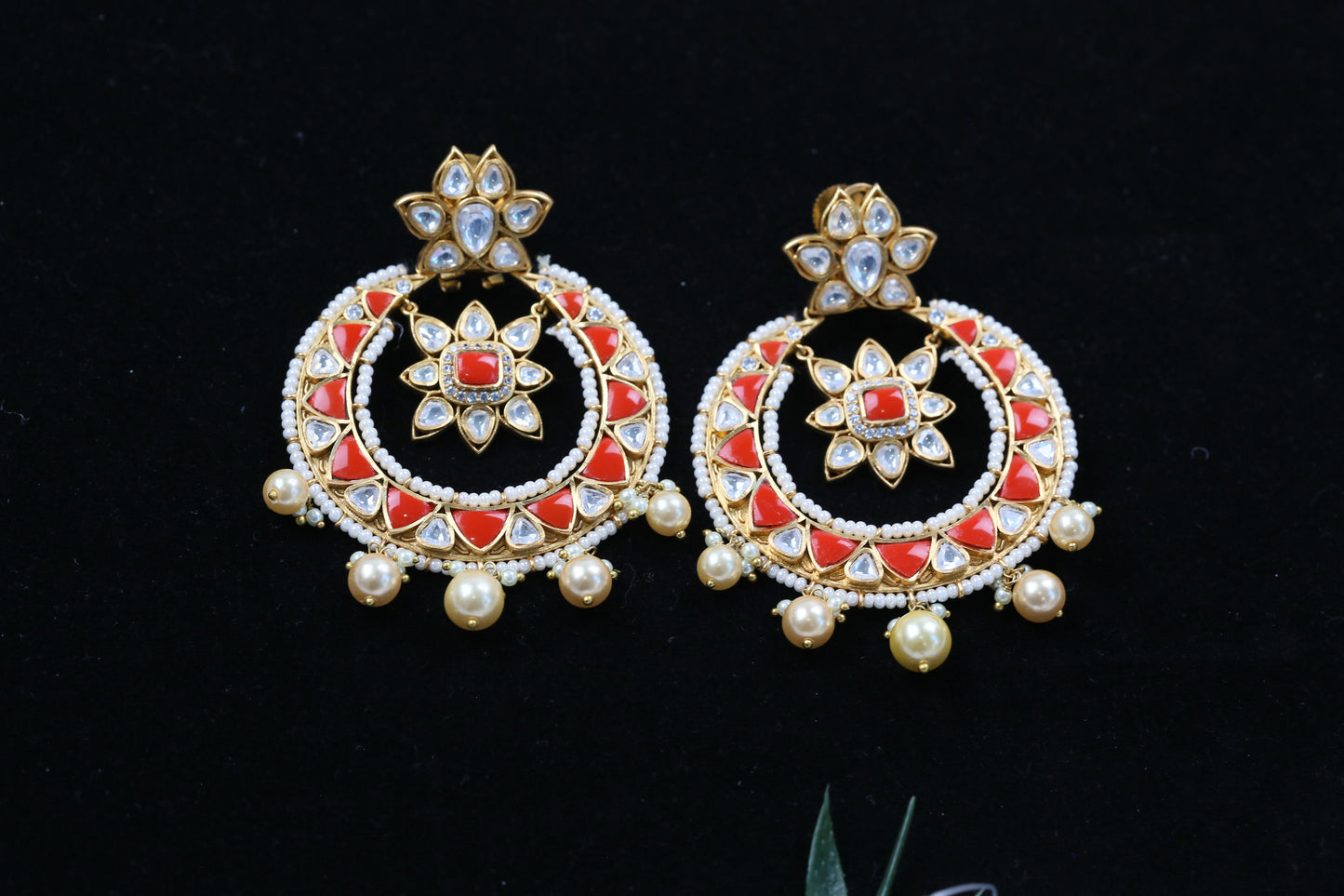 Jadau Coral & Uncut Polki Chandbaali