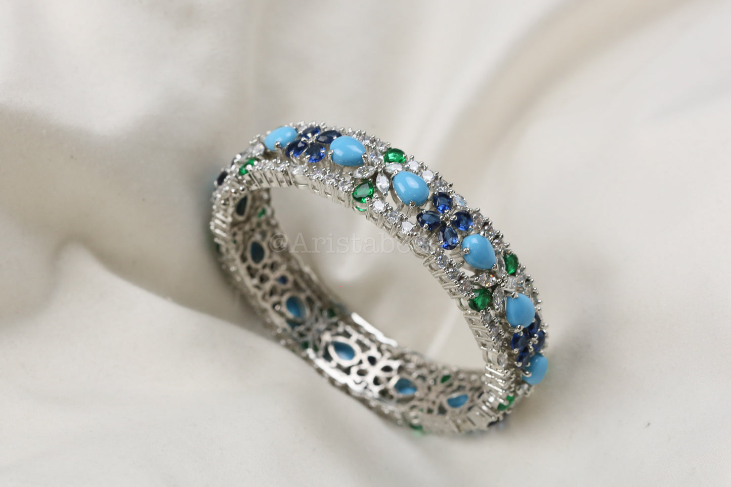 Dia Turquoise Stones, CZ Stones Bangle Set (2.6 Openable)