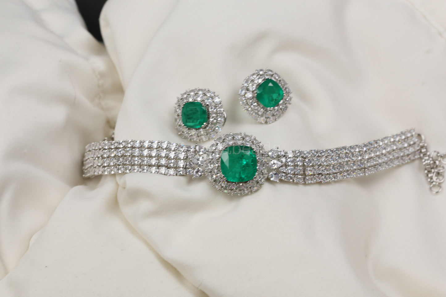 Celebrity Style Emerald Doublet & CZ Necklace Set