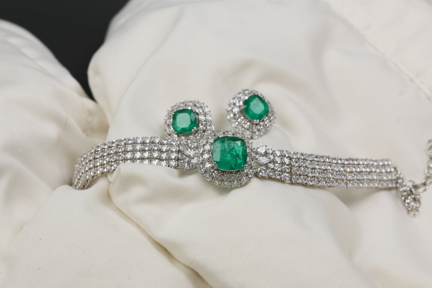 Celebrity Style Emerald Doublet & CZ Necklace Set