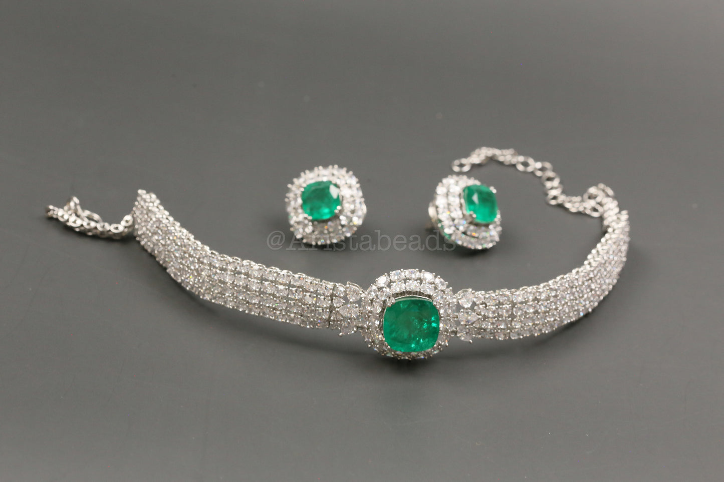 Celebrity Style Emerald Doublet & CZ Necklace Set