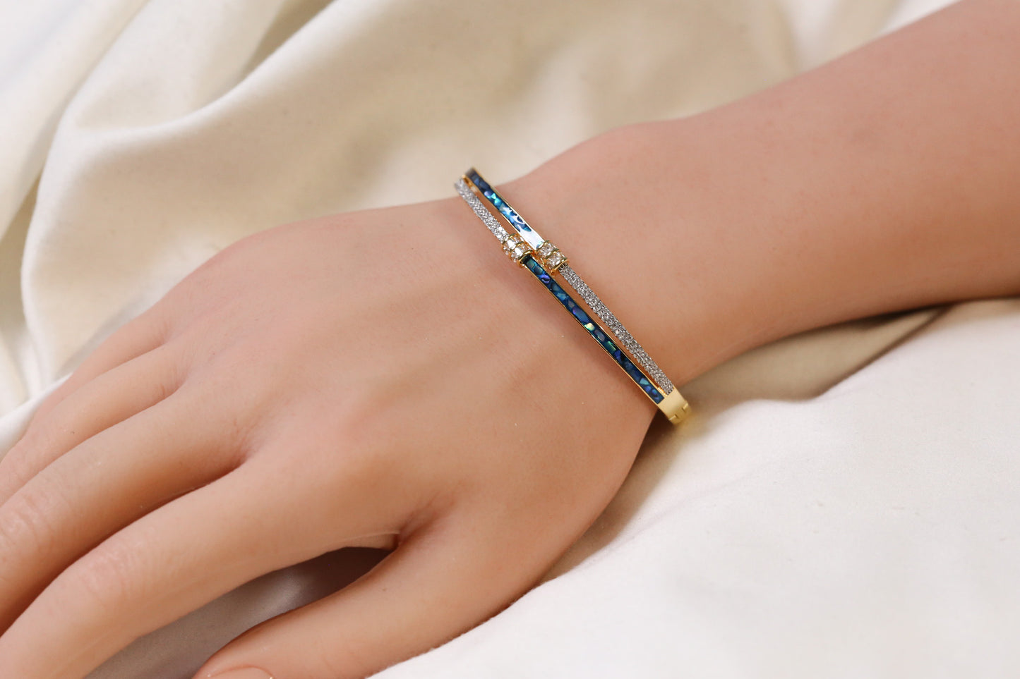 MOP Openable Micro CZ Bracelet- Blue