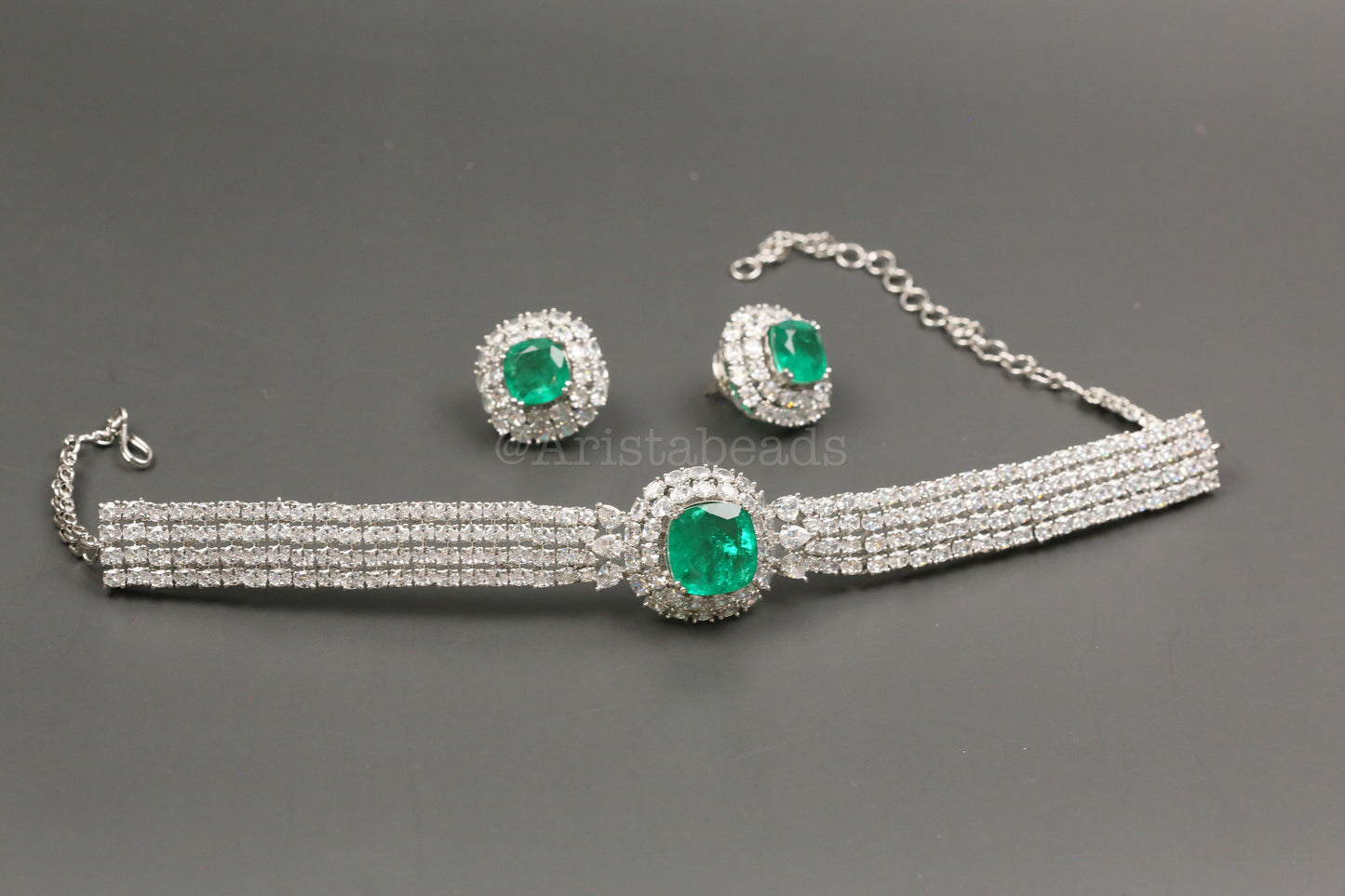 Celebrity Style Emerald Doublet & CZ Necklace Set