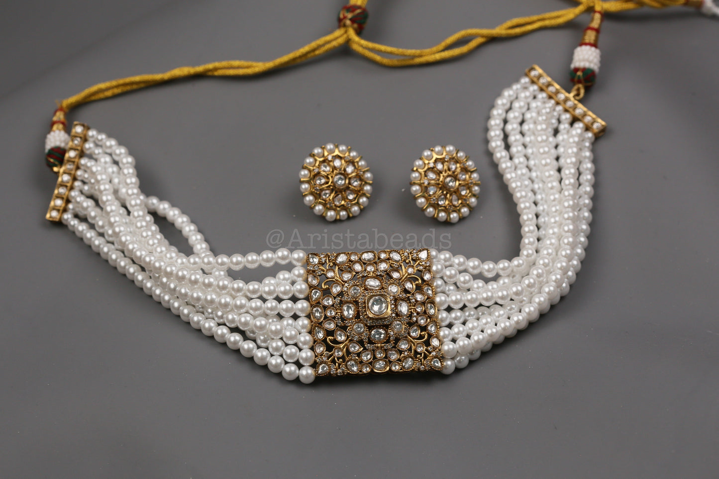 Alia Pearl Kundan & CZ Choker Necklace Set