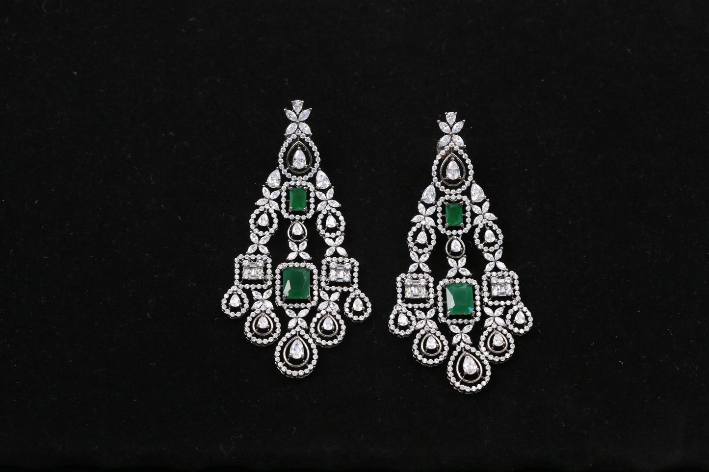 Raaha Victorian CZ Earrings - Green