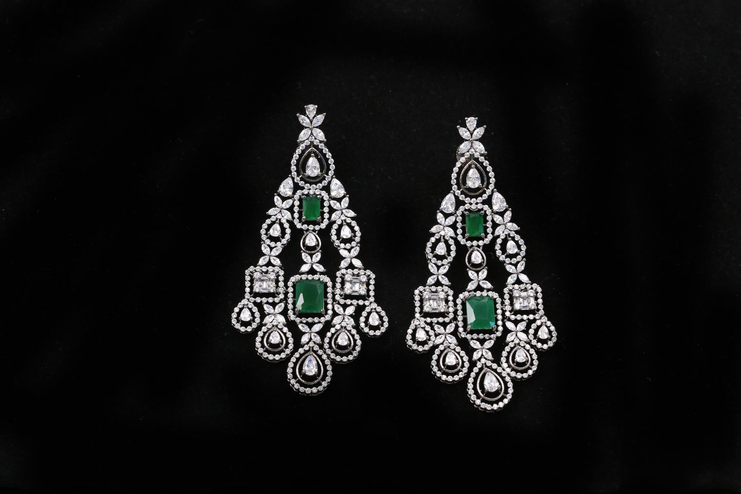 Raaha Victorian CZ Earrings - Green
