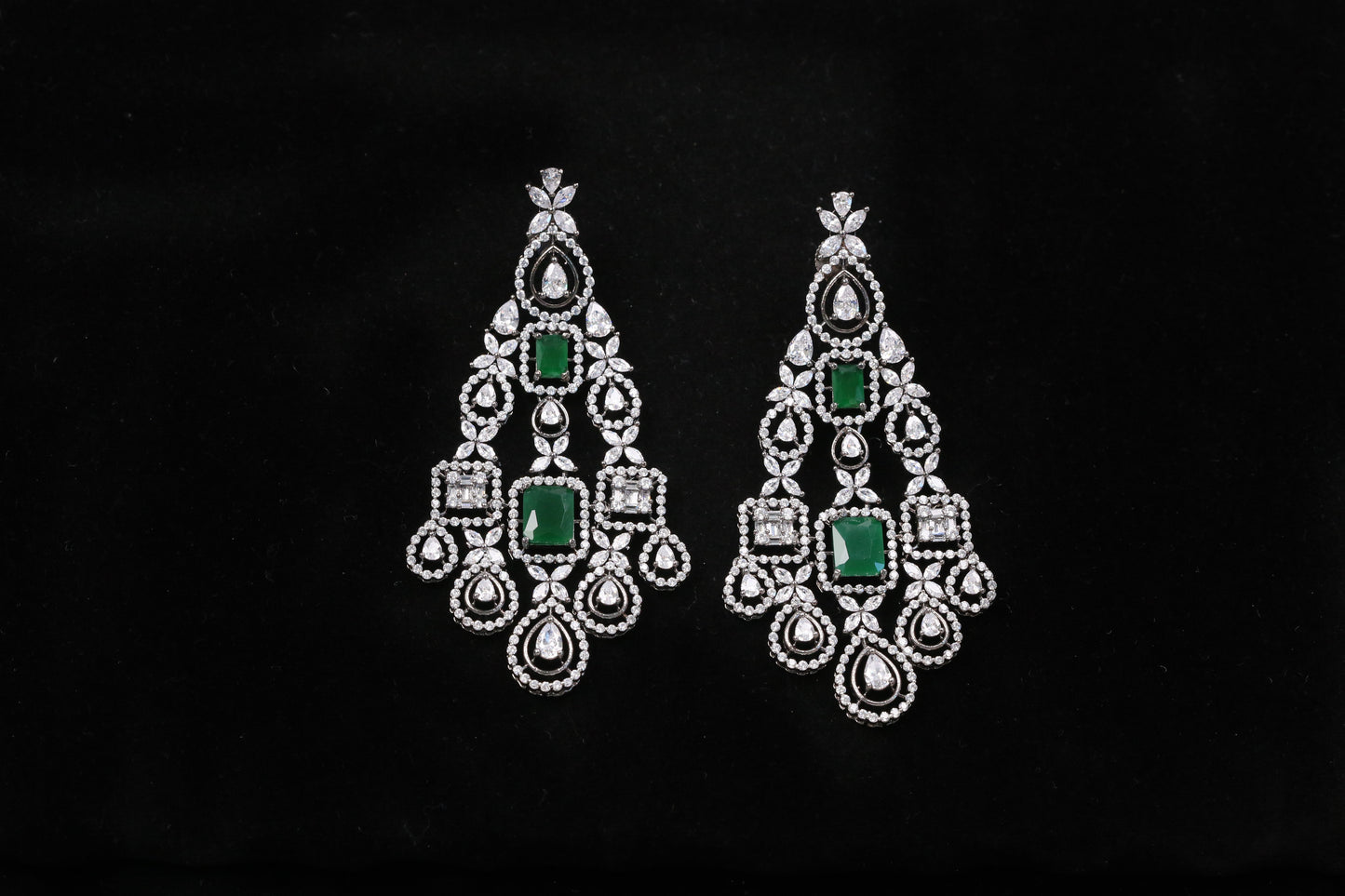 Raaha Victorian CZ Earrings - Green