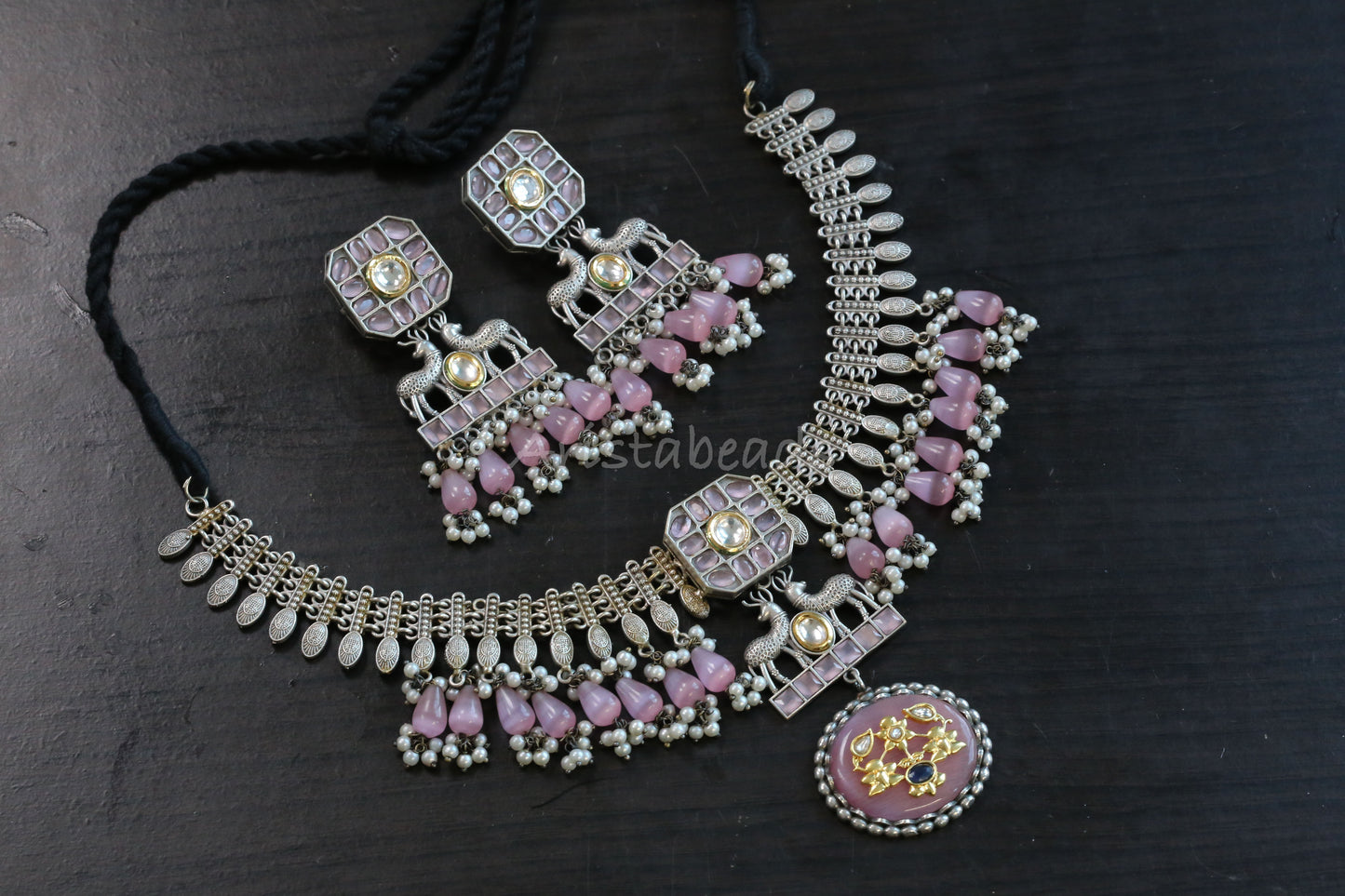 Aruna Inlay Dual Tone Necklace Set (T103-03)
