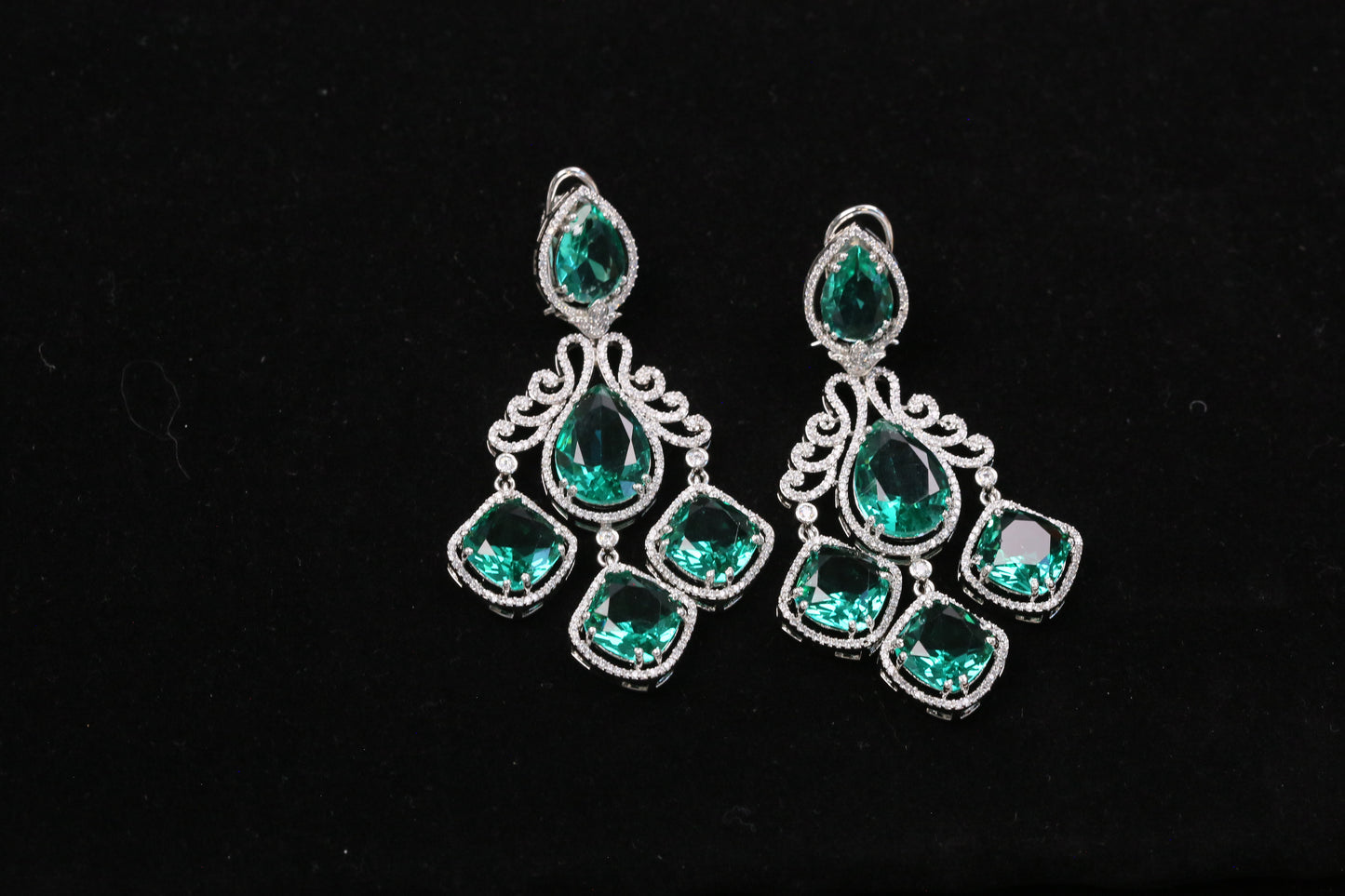 Tisha Silver Finish CZ Earrings - Sea Green