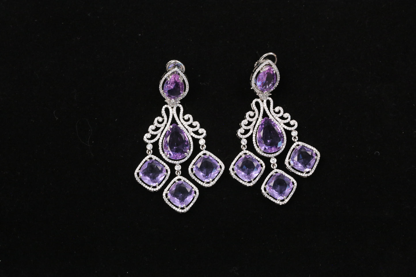 Tisha Silver Finish CZ Earrings - Lilac