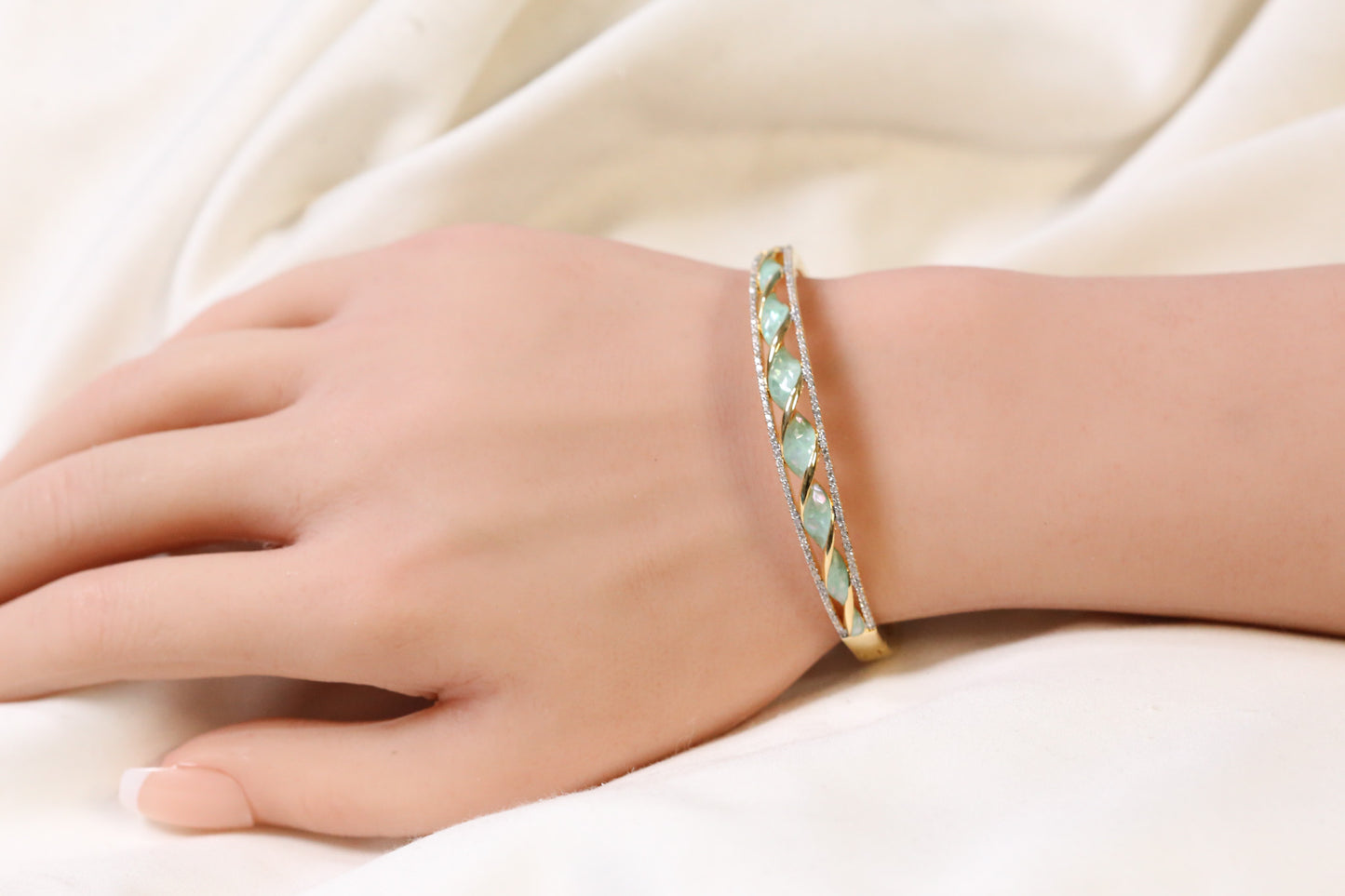 Jonna Openable Micro CZ Bracelet- Gold & Mint