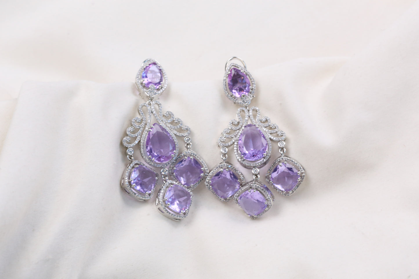 Tisha Silver Finish CZ Earrings - Lilac