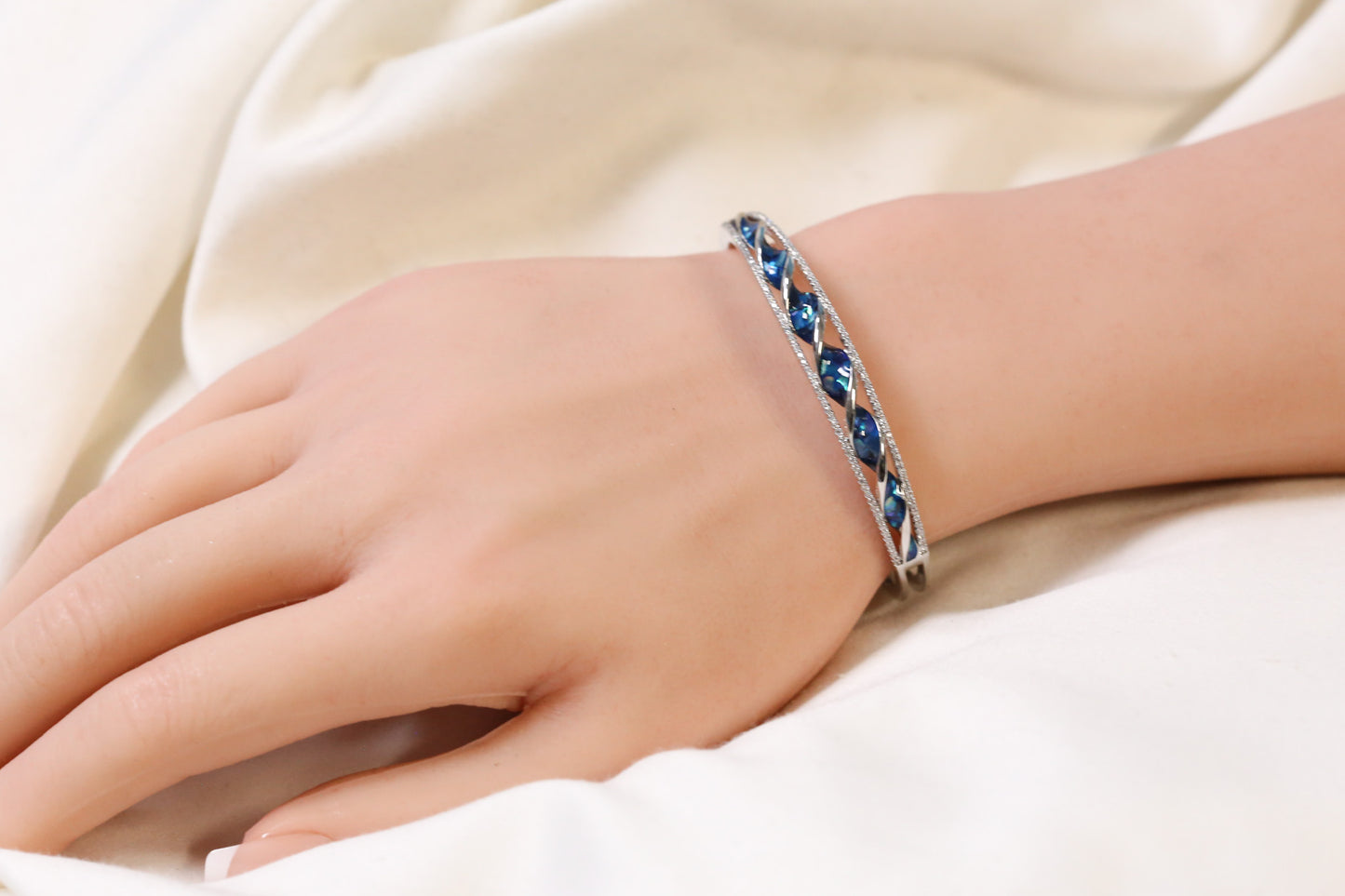 Jonna Openable Micro CZ Bracelet- Silver & Blue