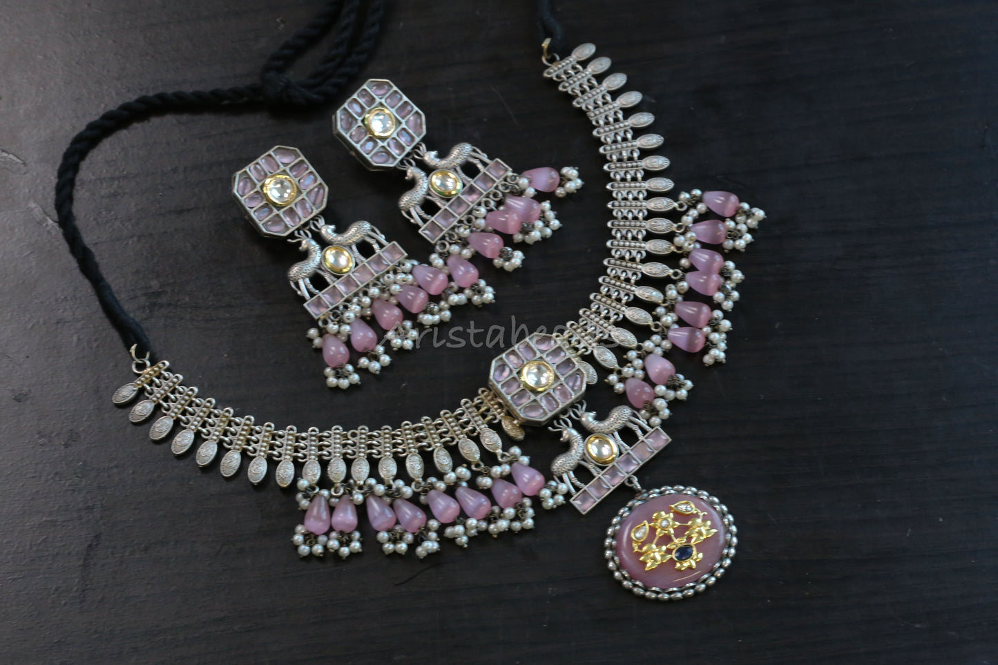 Aruna Inlay Dual Tone Necklace Set (T103-03)
