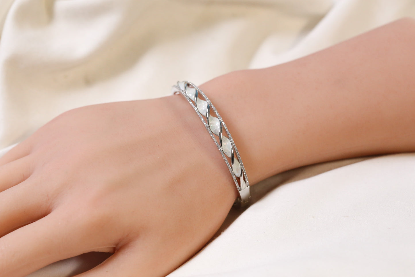 Jonna Openable Micro CZ Bracelet- Silver & Ivory