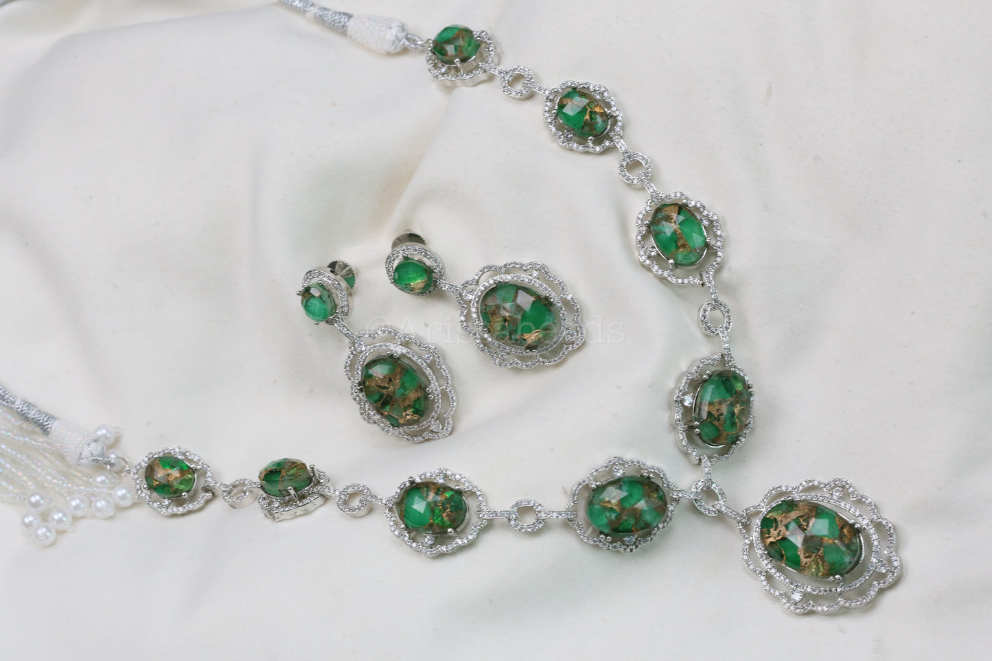 Amreen CZ & Mosaic Green Doublet Necklace Set