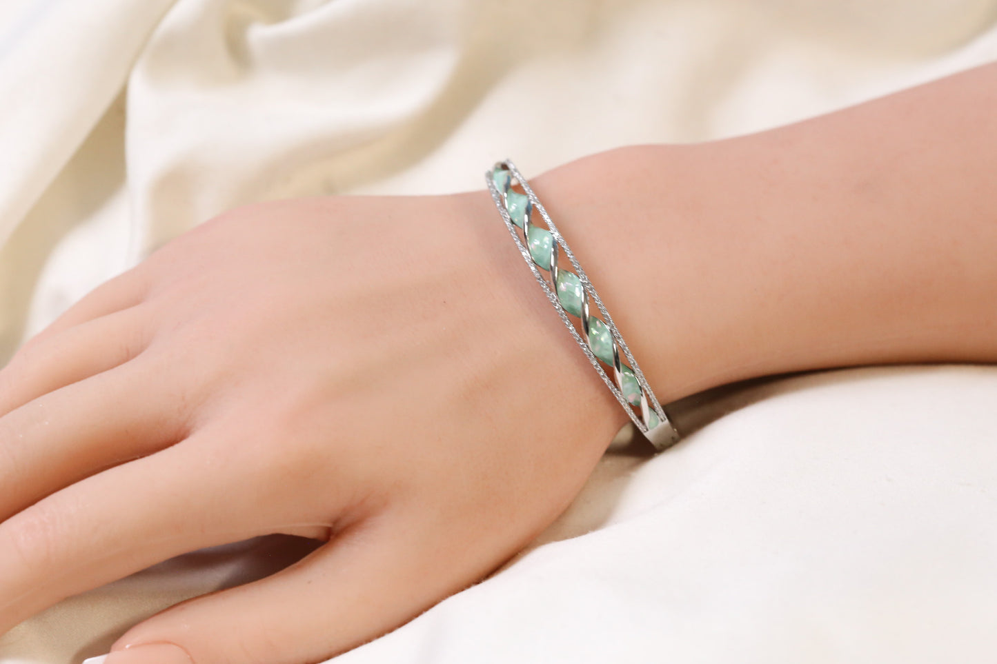 Jonna Openable Micro CZ Bracelet- Silver & Mint
