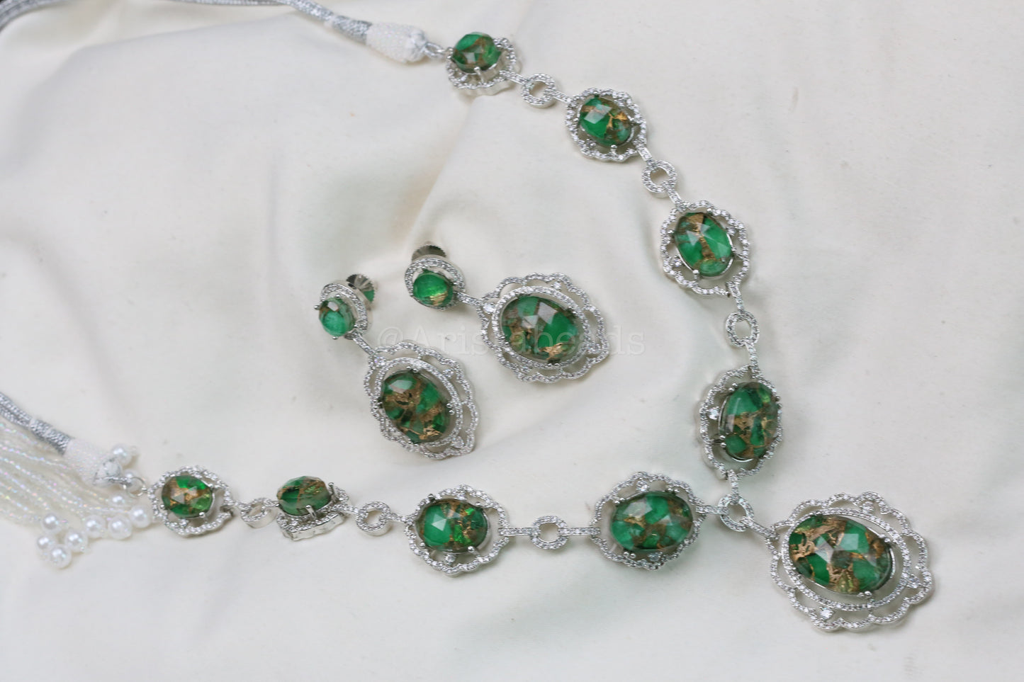 Amreen CZ & Mosaic Green Doublet Necklace Set