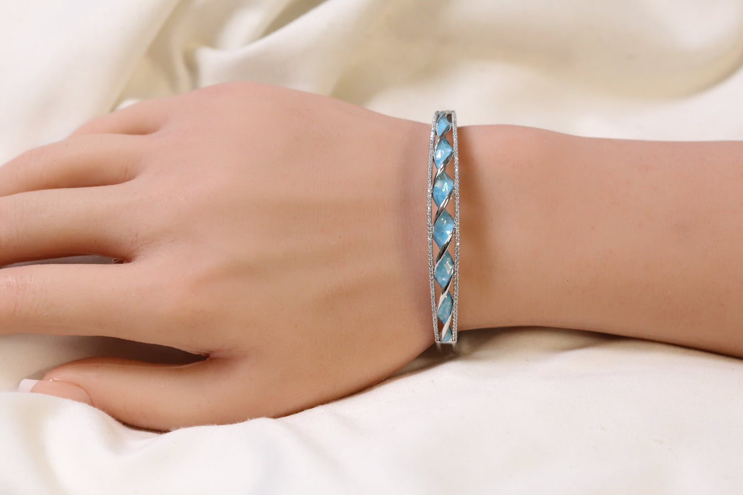 Jonna Openable Micro CZ Bracelet- Silver & Aqua