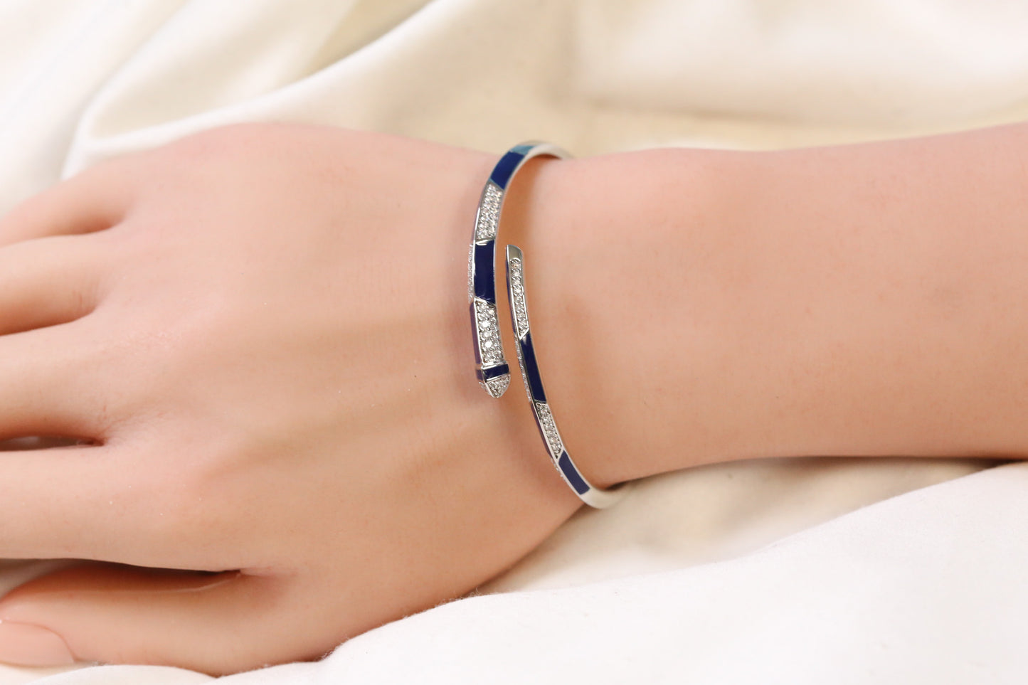 Rita Openable Micro CZ Bracelet- Silver & Blue
