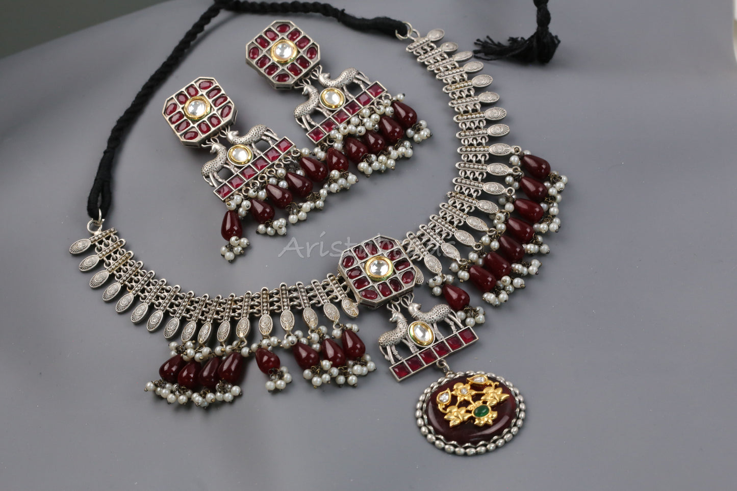 Aruna Inlay Dual Tone Necklace Set (T103-02)
