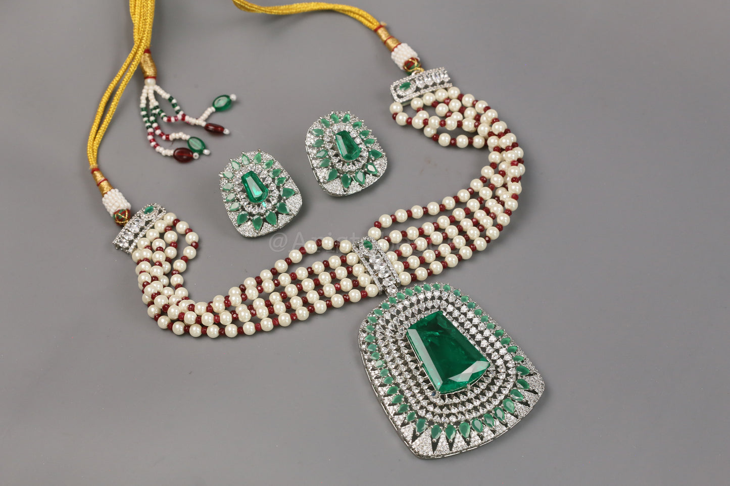 Malaika CZ & Green Doublet Necklace Set