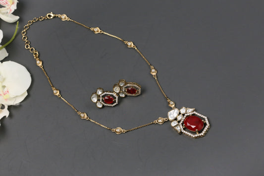 Maya Red Doublet & Uncut Polki Necklace Set
