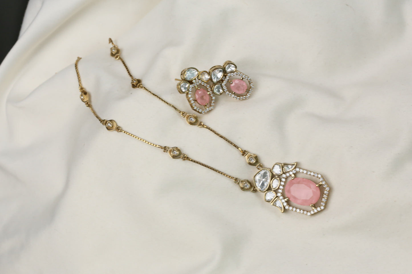 Maya Pink Doublet & Uncut Polki Necklace Set