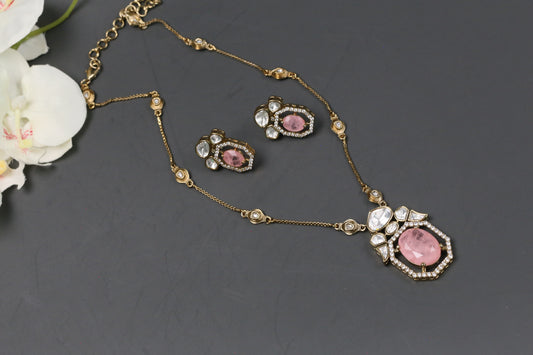 Maya Pink Doublet & Uncut Polki Necklace Set