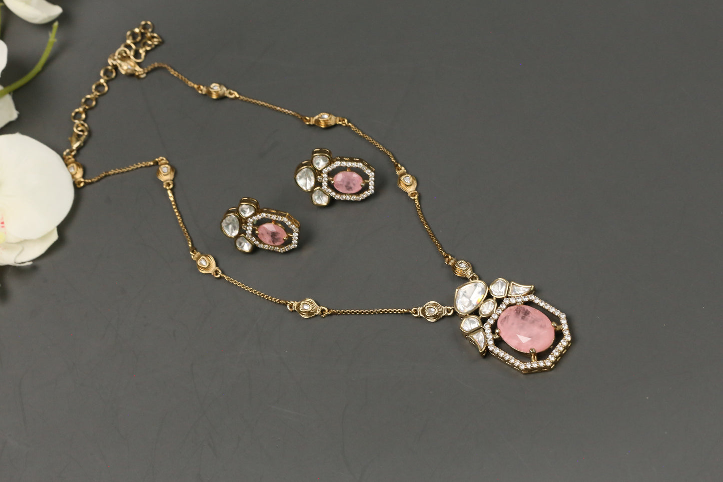 Maya Pink Doublet & Uncut Polki Necklace Set