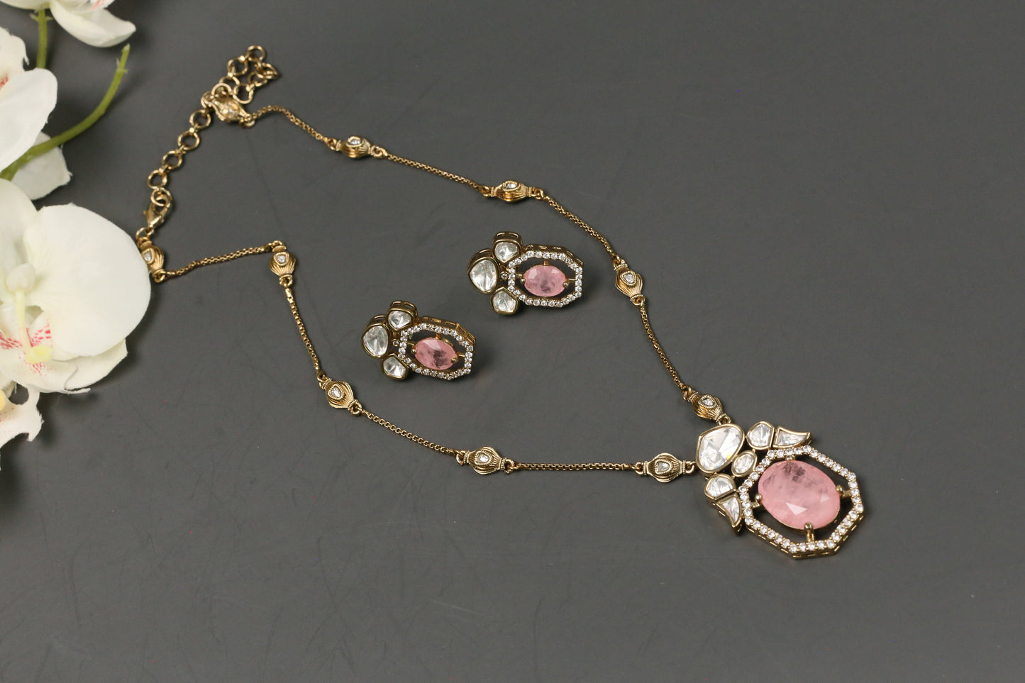 Maya Pink Doublet & Uncut Polki Necklace Set