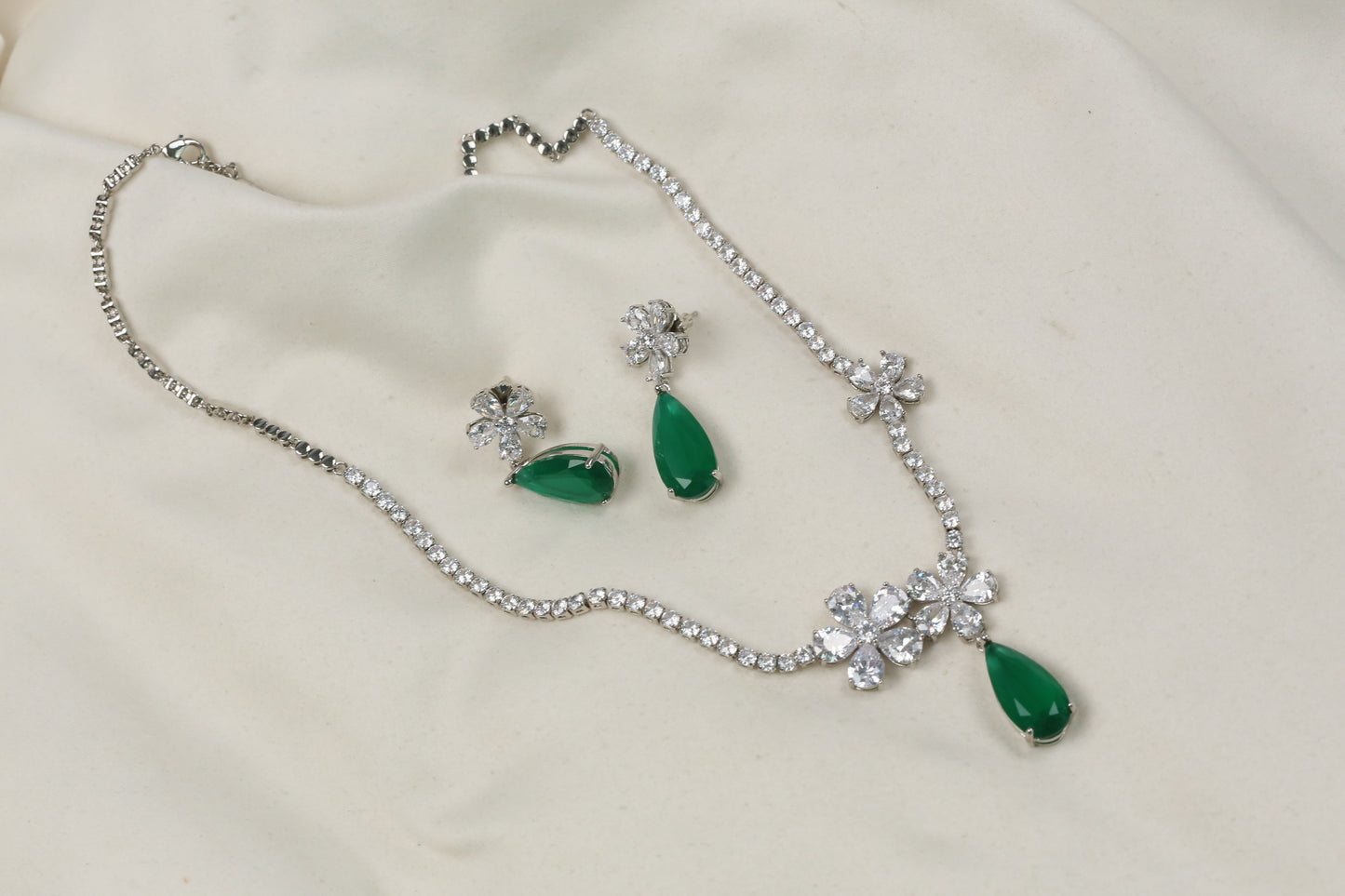 Dhara Solitaire style CZ Necklace Set