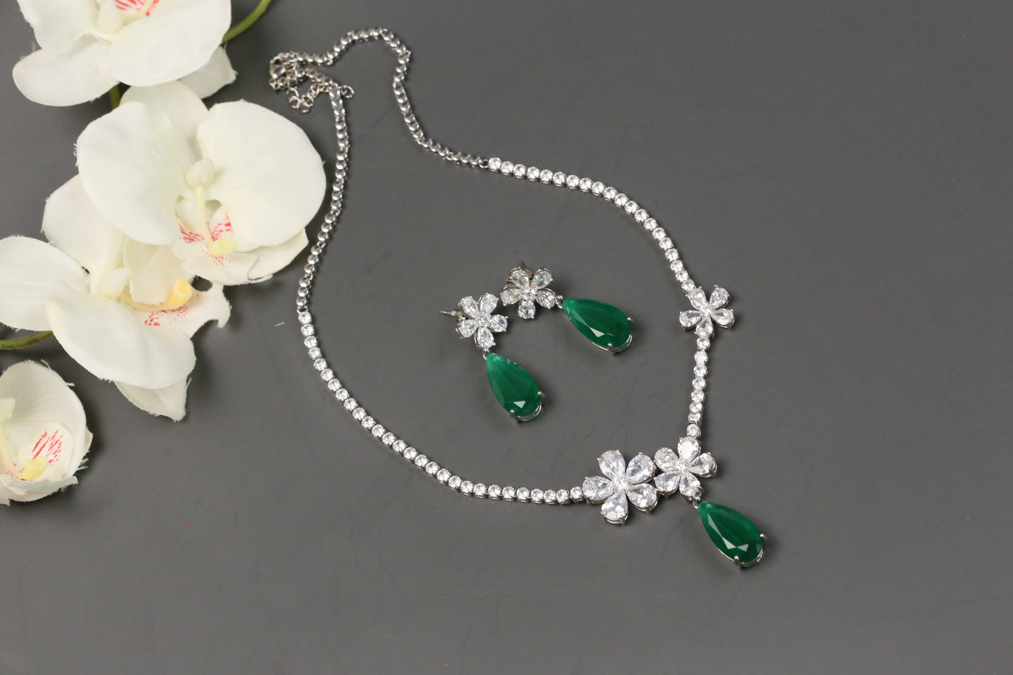 Dhara Solitaire style CZ Necklace Set