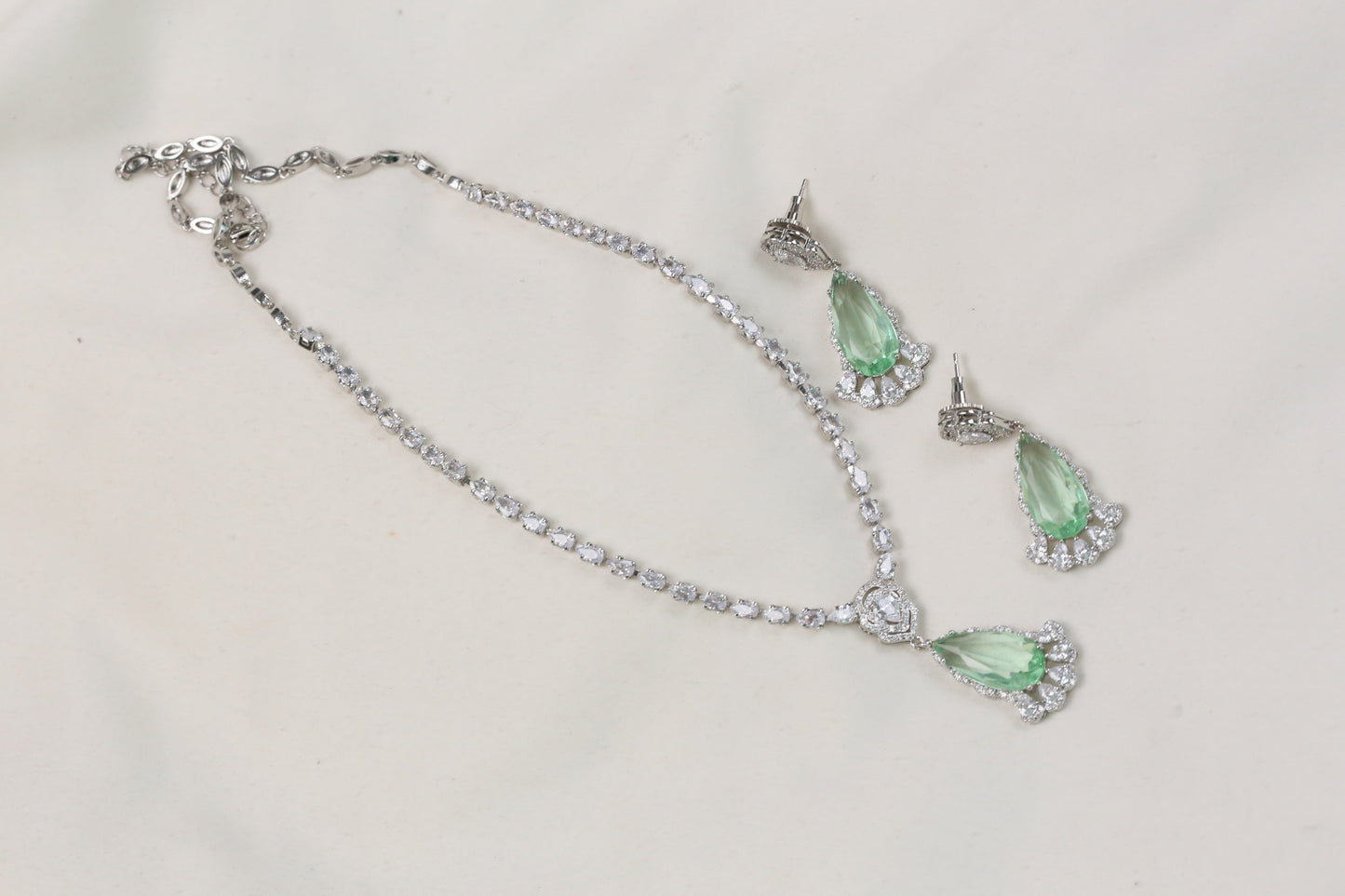 Dhara Solitaire style CZ Necklace Set - Mint
