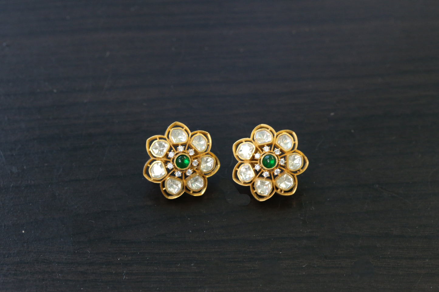 Aavni Real Moissanite & Pota Stones Studs - Green
