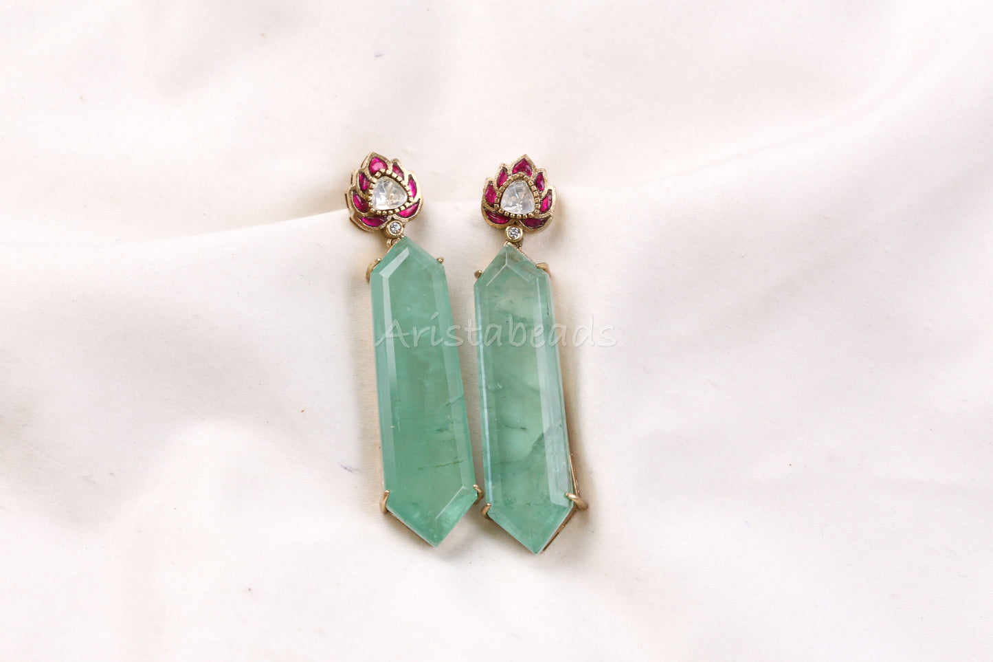 Purva Semiprecious Jadau Doublet Earrings -Mint (101-75)