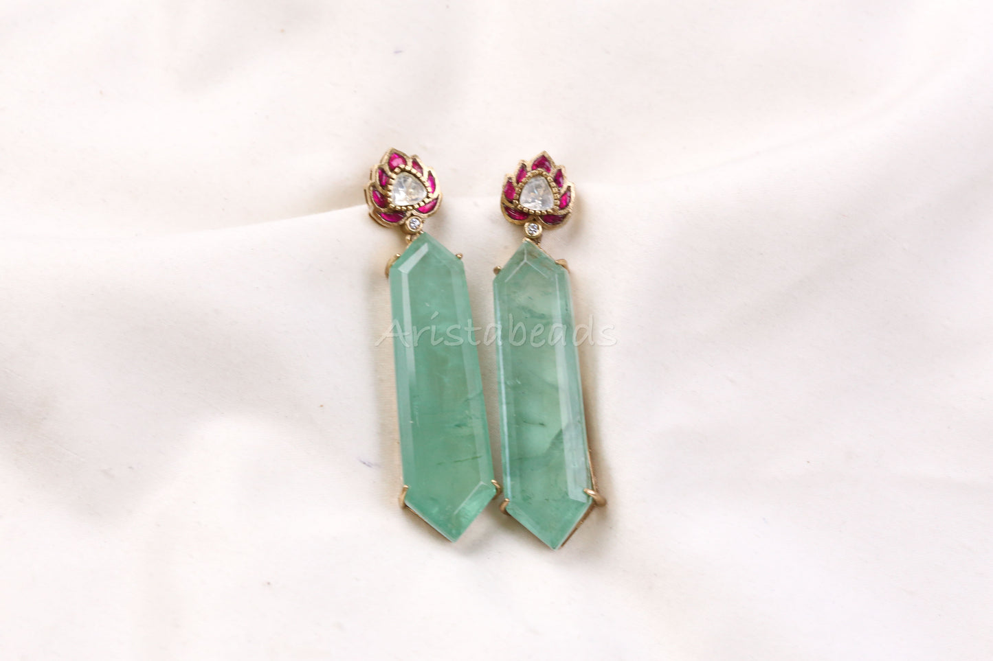 Purva Semiprecious Jadau Doublet Earrings -Mint (101-75)