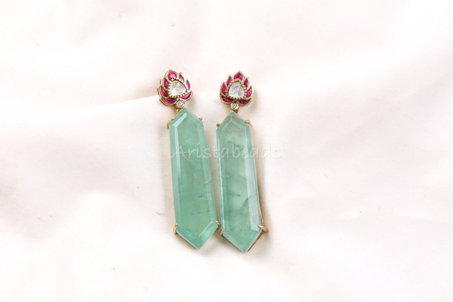 Purva Semiprecious Jadau Doublet Earrings -Mint (101-75)