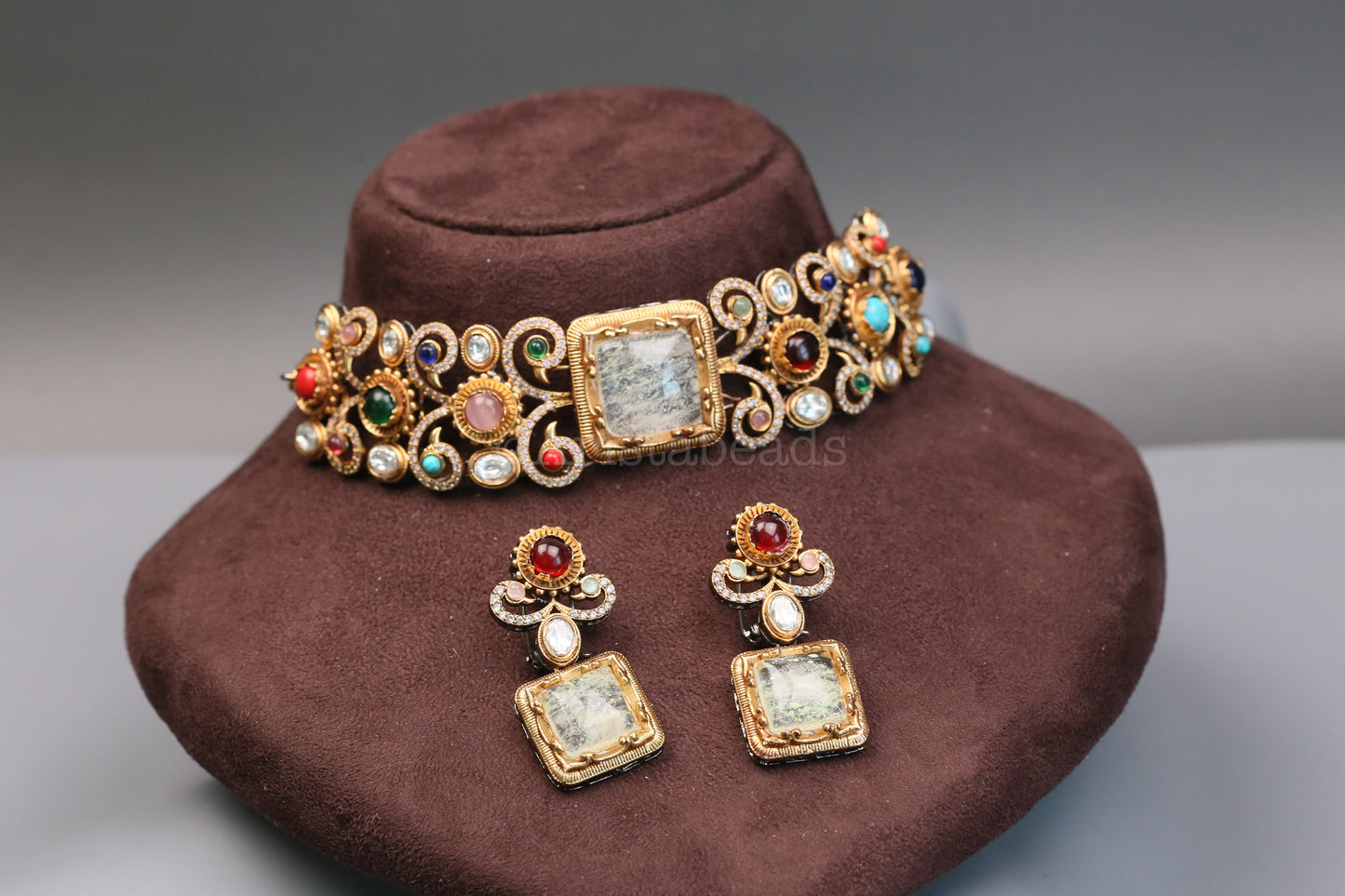 Shama Semiprecious Stones & Polki Choker Set